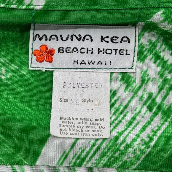 Vintage Mauna Kea Beach Hotel Hawaii Mens XL Green White Abstract Aloha Shirt - Picture 3 of 8